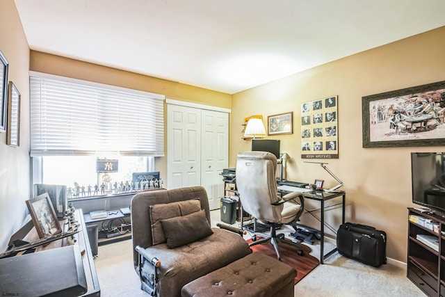 view of carpeted home office