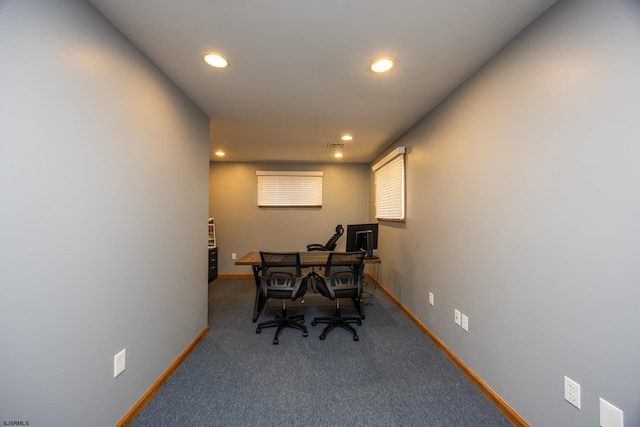 home office with carpet flooring