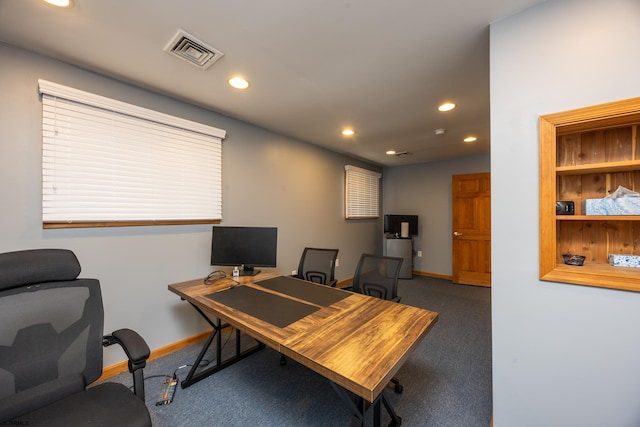 view of carpeted home office