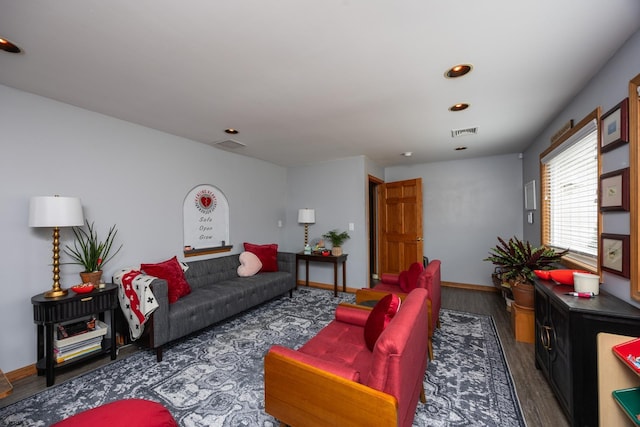 living room featuring dark hardwood / wood-style flooring