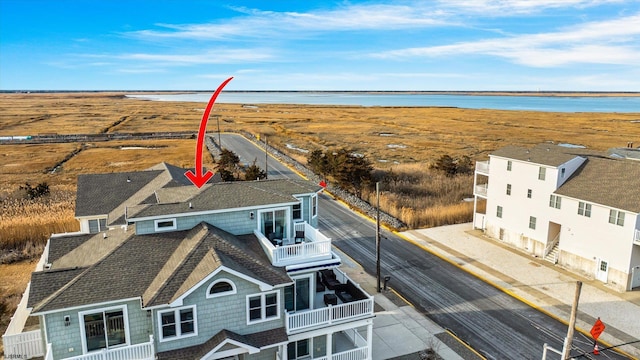 aerial view with a water view