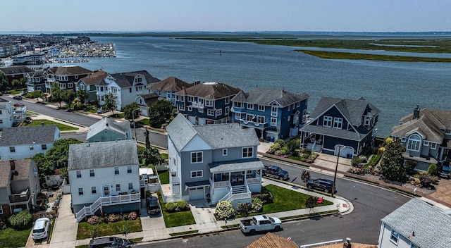 aerial view featuring a water view