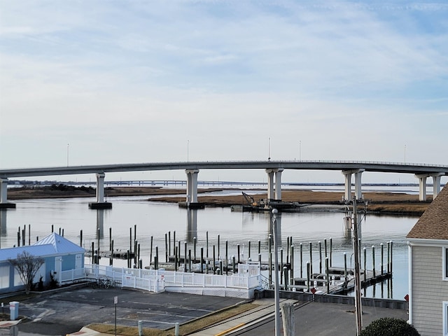 view of dock with a water view