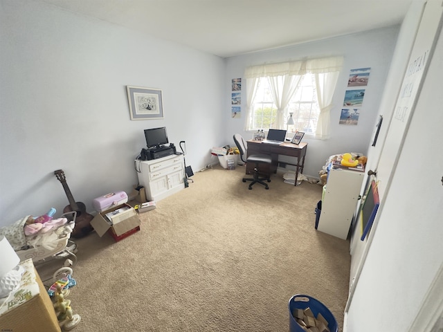 home office with carpet flooring