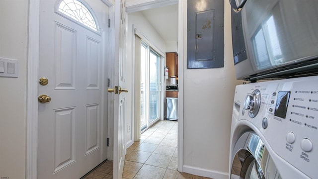 laundry room with light tile patterned flooring and electric panel