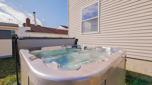 view of patio with a hot tub