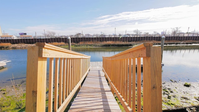 view of dock featuring a water view