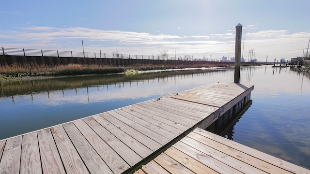 view of dock with a water view