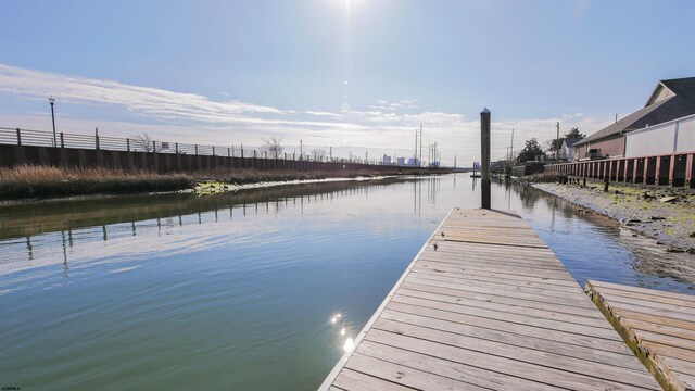 view of dock with a water view