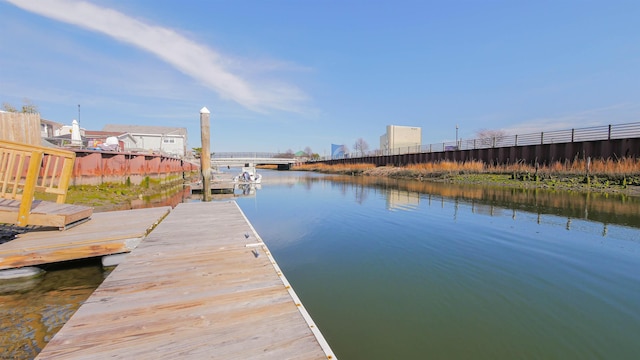 dock area with a water view