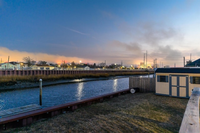 view of dock with a water view