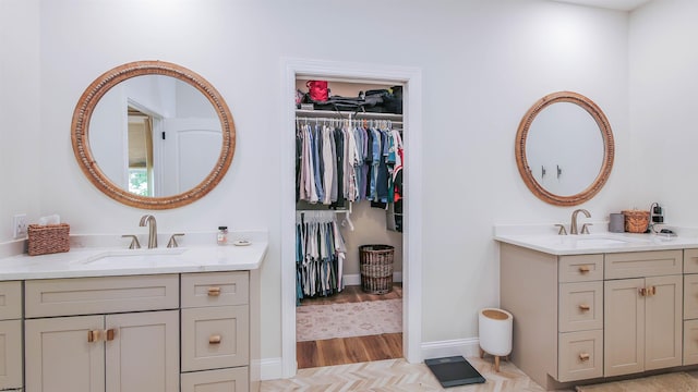 bathroom with vanity and wood-type flooring