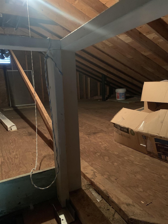 view of unfinished attic