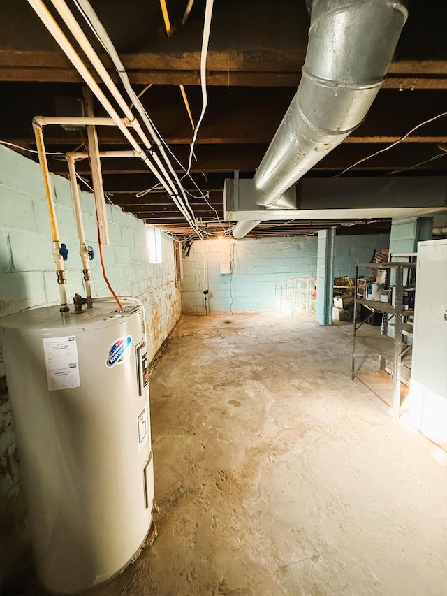 basement with electric water heater