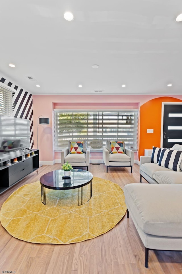 living room with hardwood / wood-style flooring