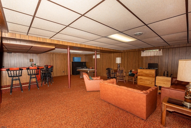 1506 Garry Ave, Vineland, NJ 08361 - carpeted living area with a drop ceiling and wooden walls