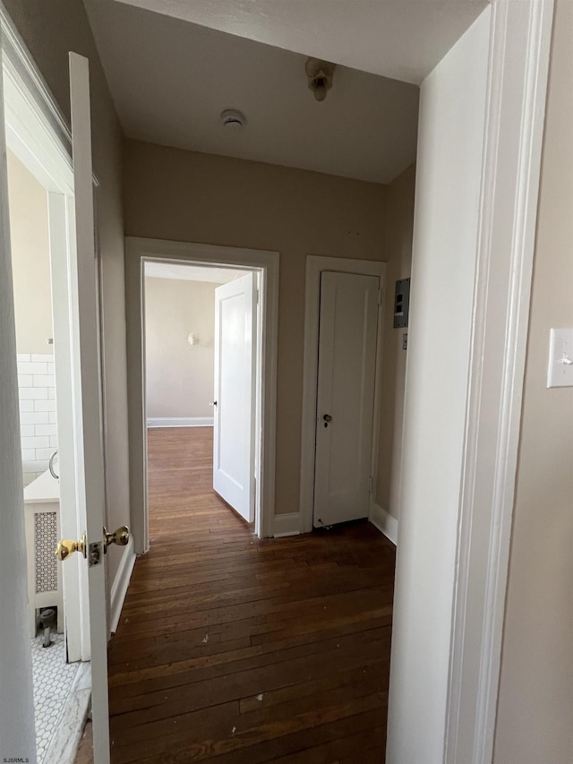 corridor featuring dark hardwood / wood-style floors