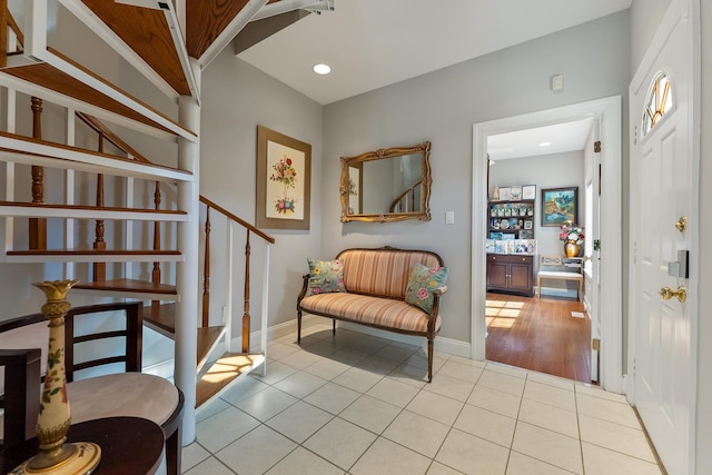 living area featuring light tile patterned floors