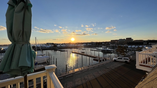 view of dock with a water view