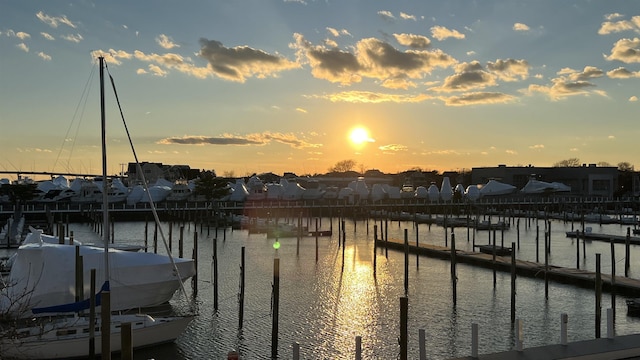 view of dock featuring a water view