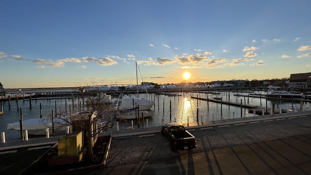 view of dock featuring a water view