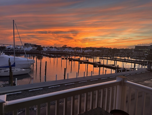 view of dock featuring a water view