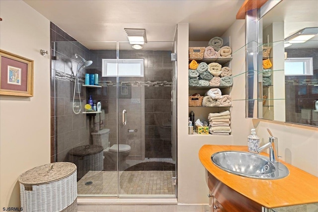 bathroom featuring vanity and walk in shower