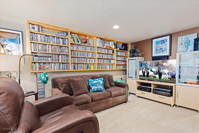 living room featuring light colored carpet