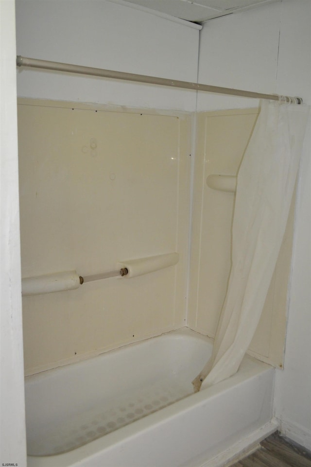 bathroom with wood-type flooring