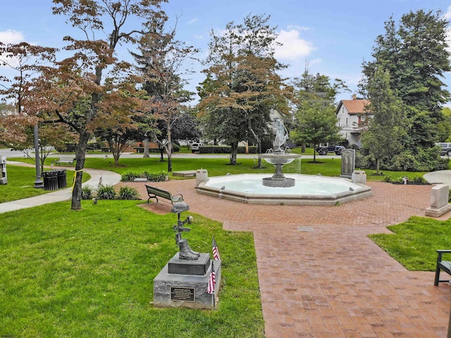 view of property's community with a lawn