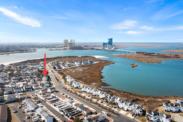 bird's eye view featuring a water view