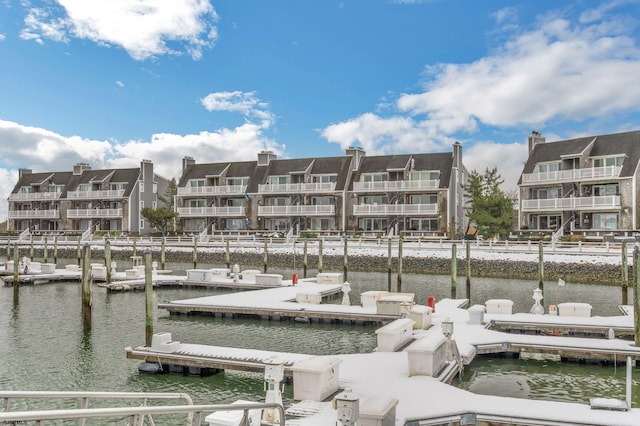 view of dock with a water view