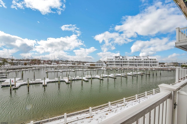 view of dock featuring a water view