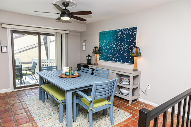 dining room with ceiling fan