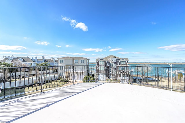 view of patio / terrace with a water view