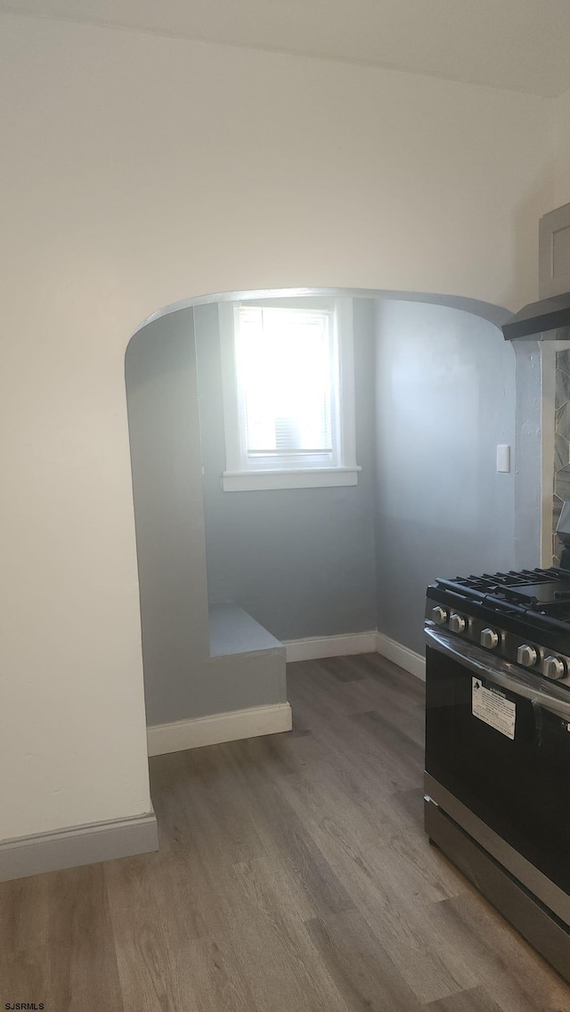 kitchen with gas range and wood-type flooring