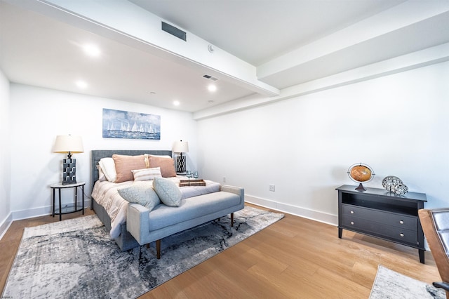 bedroom with light hardwood / wood-style floors