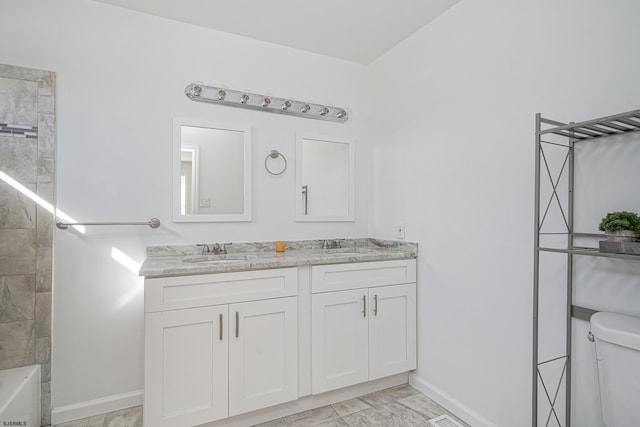 full bathroom featuring toilet, shower / bath combination, and vanity