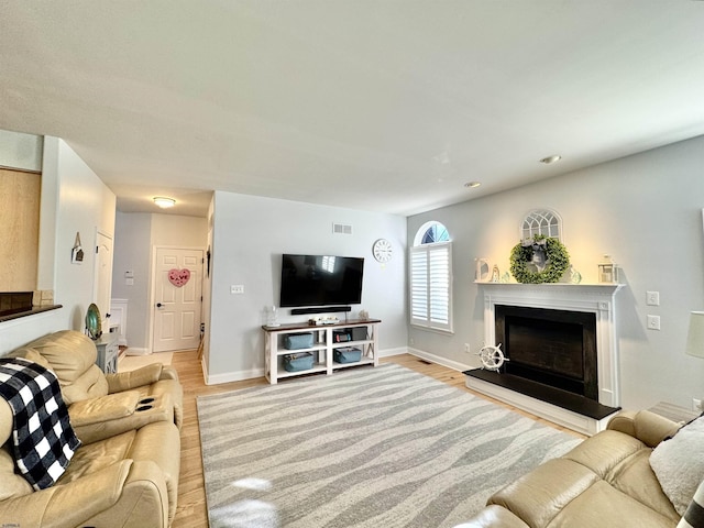 living room with light wood-type flooring