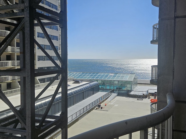 exterior space with a water view