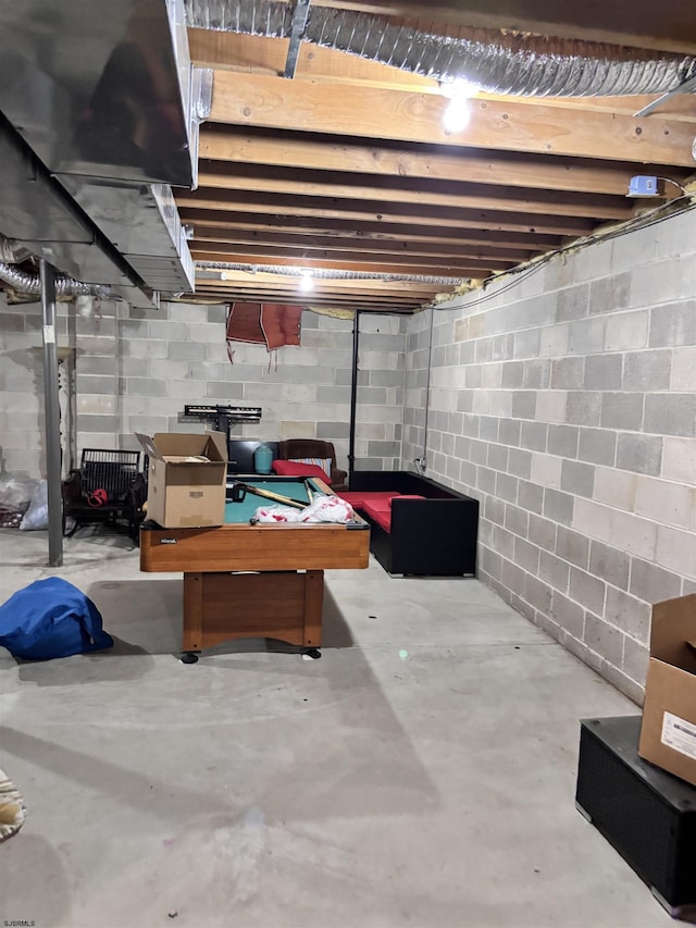 view of unfinished basement