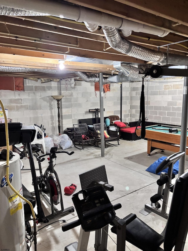 exercise room with water heater