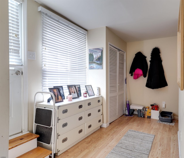 interior space featuring a closet and light wood-style flooring