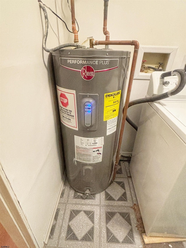 utility room with water heater and washer / dryer