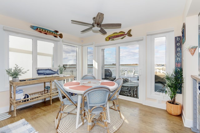 sunroom with a ceiling fan