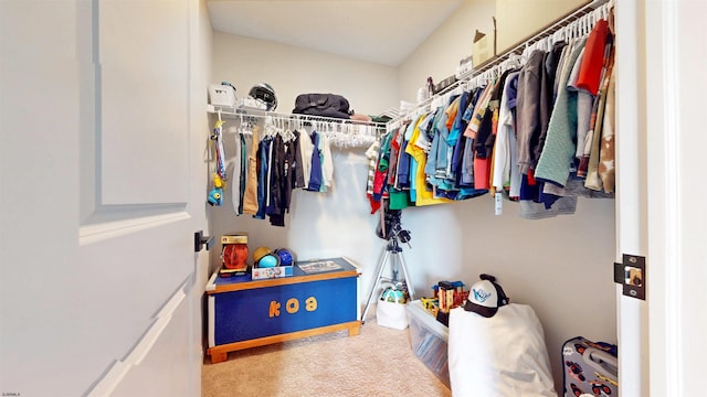 walk in closet featuring carpet