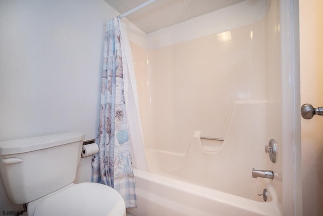 full bathroom with shower / bath combo and toilet