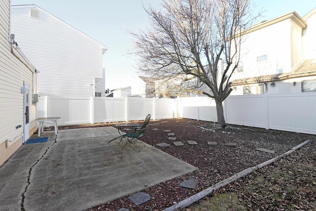 view of yard with a patio and a fenced backyard