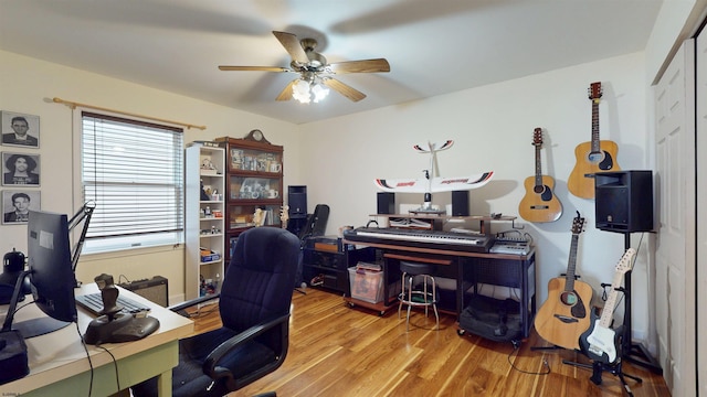 office with ceiling fan and wood finished floors