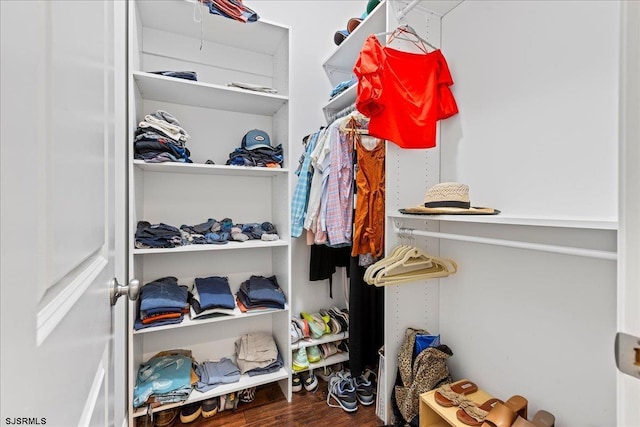 spacious closet with wood finished floors